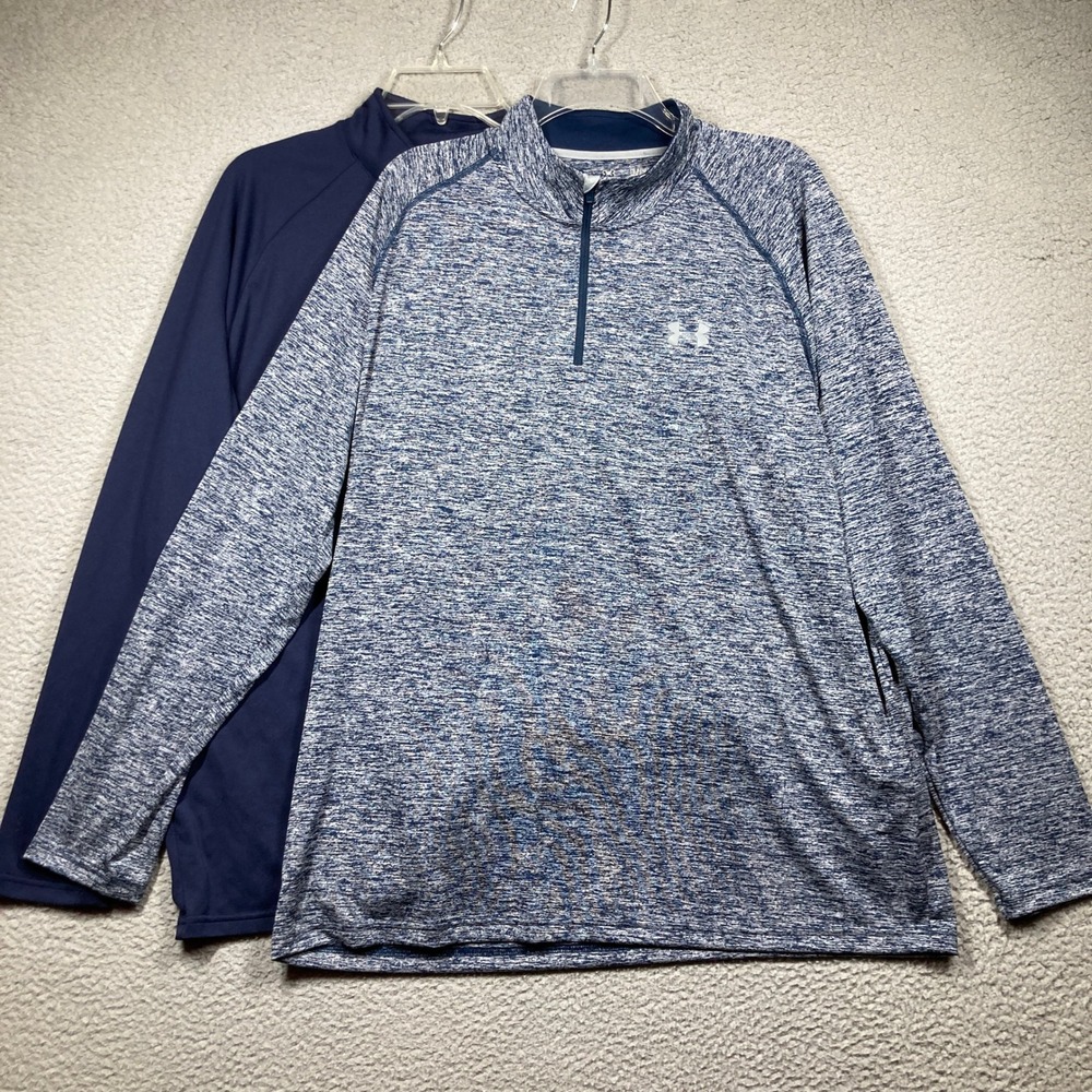 Under Armour 1/4 Zip Pullover Mens XL Blue 2 Pack HeatGear Loose Fit Activewear